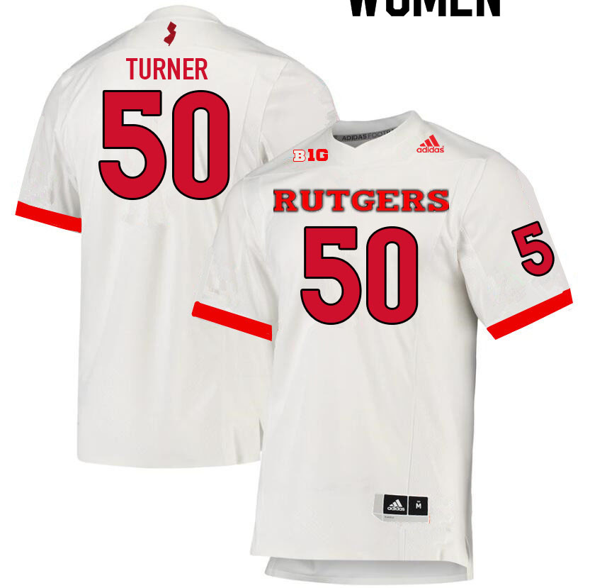 Women #50 Julius Turner Rutgers Scarlet Knights College Football Jerseys Sale-White - Click Image to Close